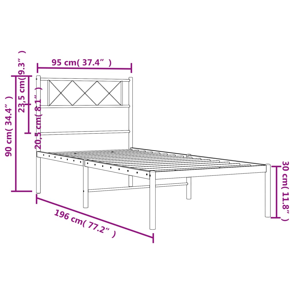 Giroletto con Testiera in Metallo Nero 90x190 cm | homemem39