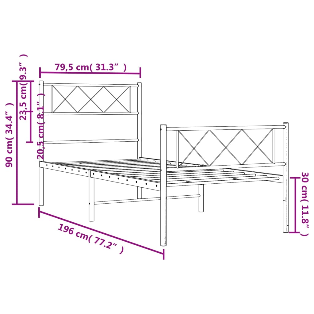 Giroletto con Testiera e Pediera Metallo Nero 75x190 cm | homemem39