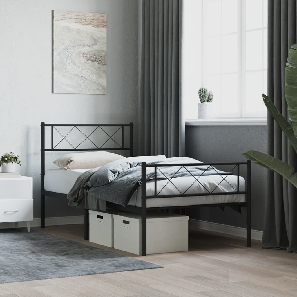 Giroletto con Testiera e Pediera Metallo Nero 75x190 cm | homemem39