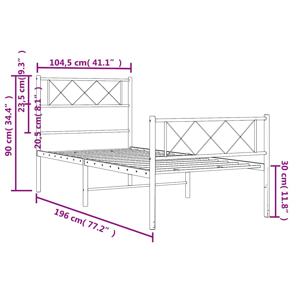 Giroletto con Testiera e Pediera Metallo Nero 100x190 cm | homemem39