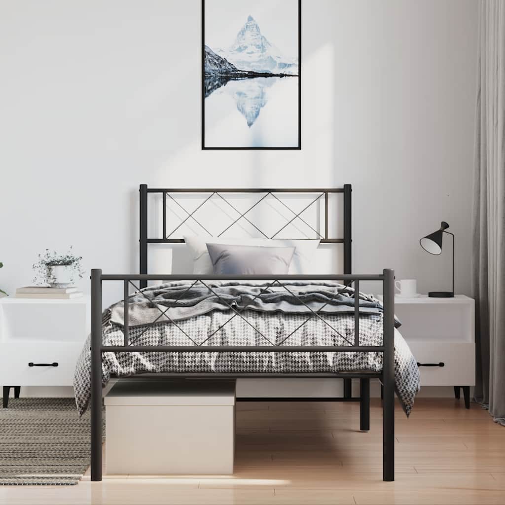 Giroletto con Testiera e Pediera Metallo Nero 100x200 cm | homemem39