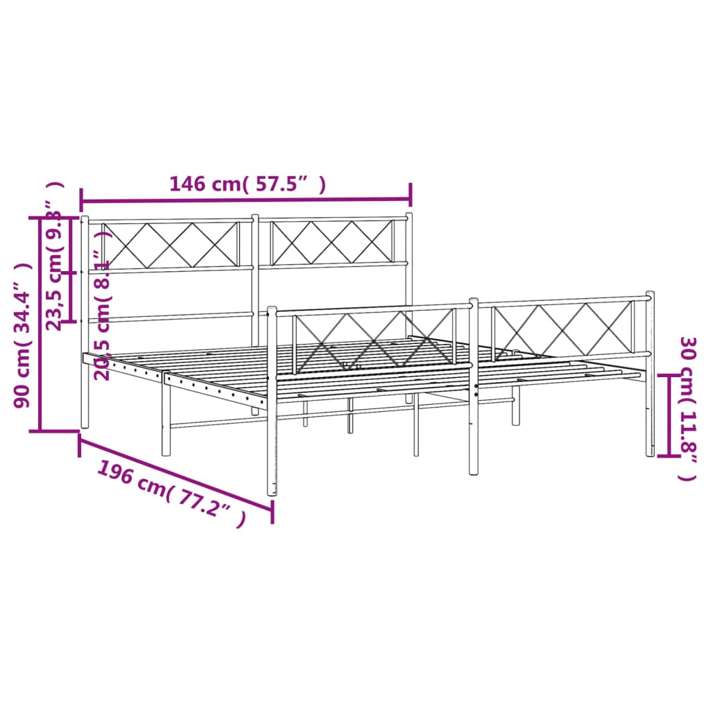 Giroletto con Testiera e Pediera Metallo Nero 140x190 cm | homemem39
