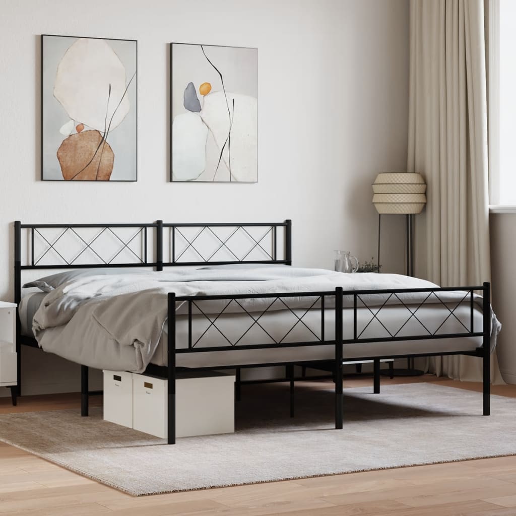 Giroletto con Testiera e Pediera Metallo Nero 140x190 cm | homemem39
