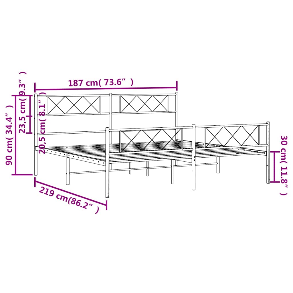 Giroletto con Testiera e Pediera Metallo Nero 183x213 cm | homemem39