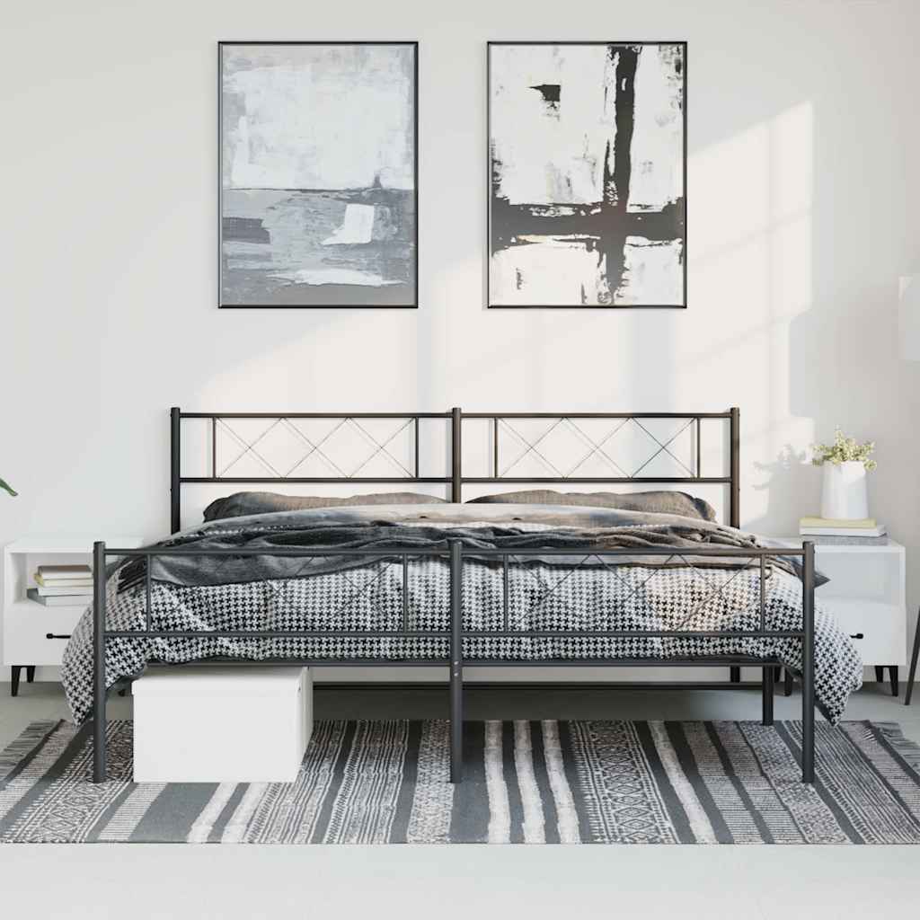 Giroletto con Testiera e Pediera Metallo Nero 193x203 cm | homemem39
