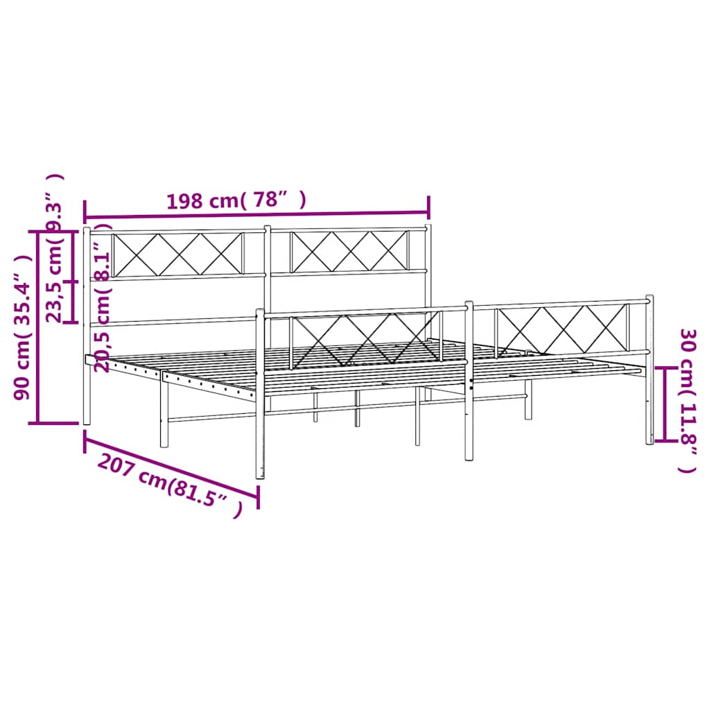 Giroletto con Testiera e Pediera Metallo Nero 193x203 cm | homemem39