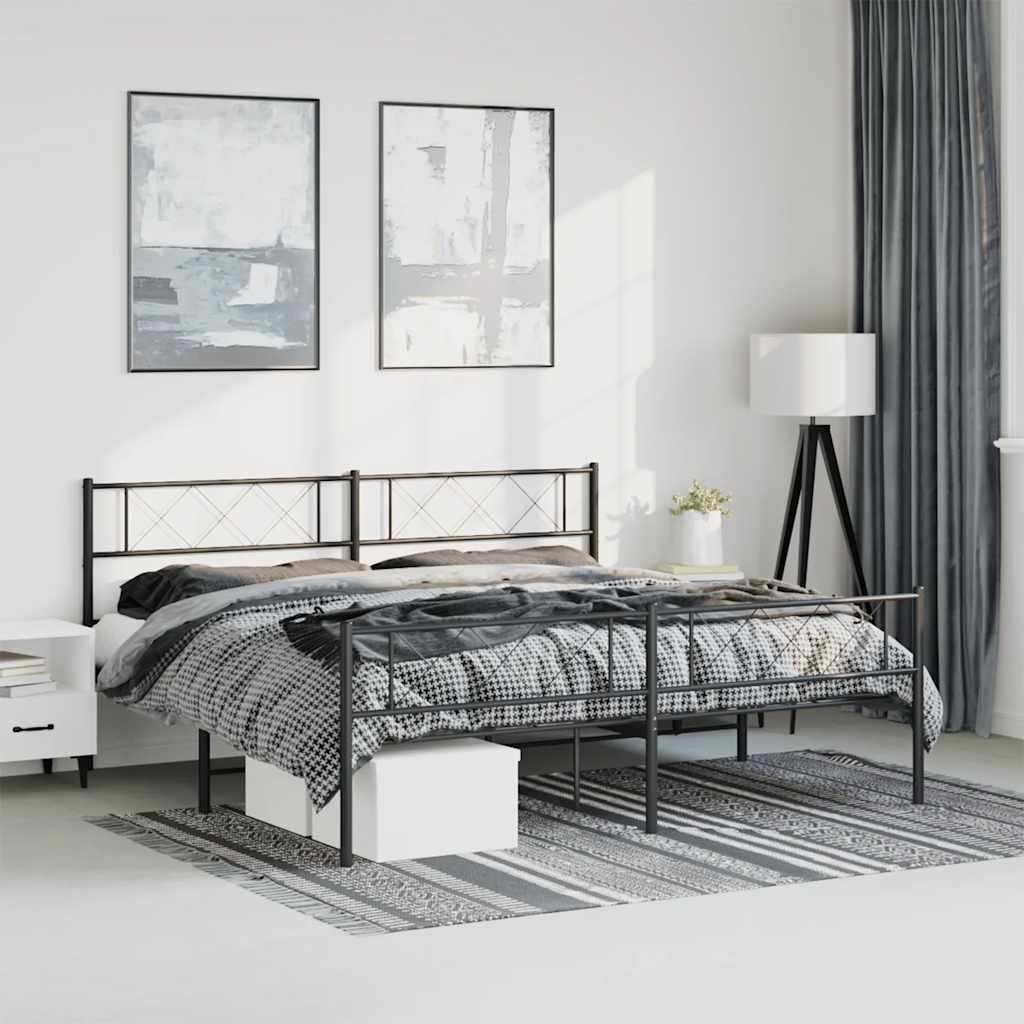 Giroletto con Testiera e Pediera Metallo Nero 193x203 cm | homemem39