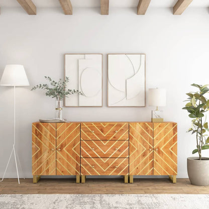 Mobiletti 3pz Marrone e Nero 60x33,5x75 cm Legno Massello Mango - homemem39