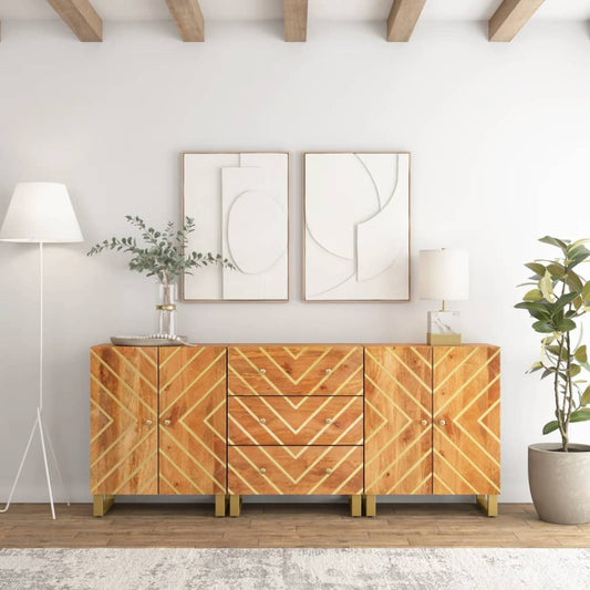 Mobiletti 3pz Marrone e Nero 60x33,5x75 cm Legno Massello Mango - homemem39