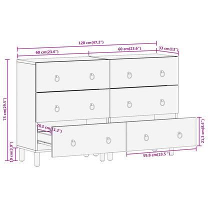 Credenze 2 pz 60x33x75 cm in Legno Massello di Mango