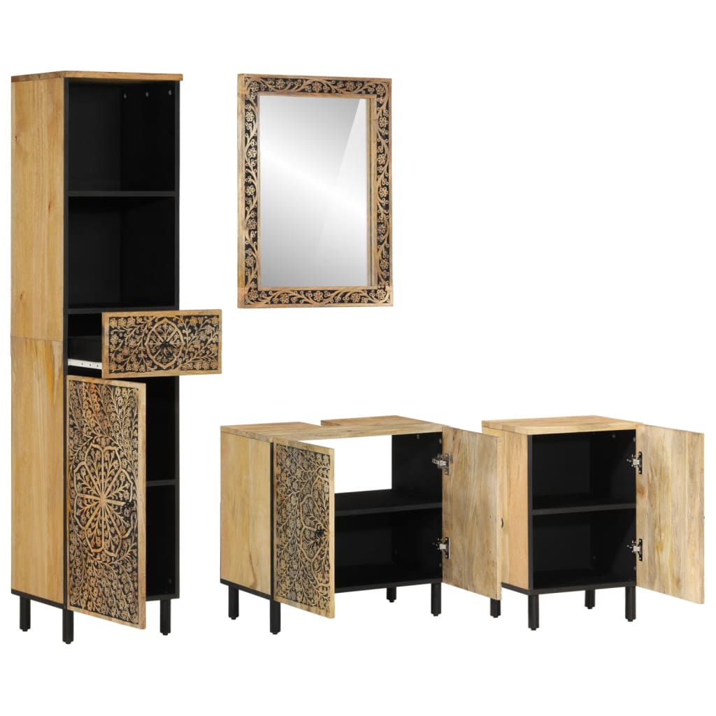 Set Mobili da Bagno 4 pz in Legno Massello di Mango | homemem39
