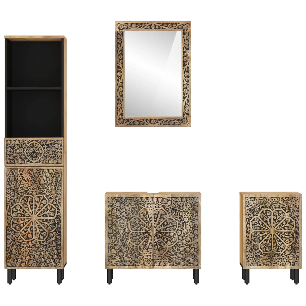 Set Mobili da Bagno 4 pz in Legno Massello di Mango | homemem39