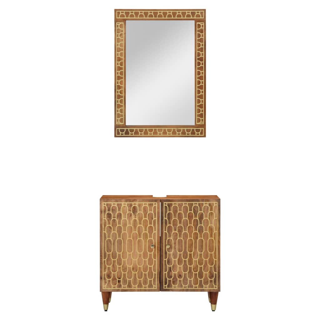 Set Mobili da Bagno 2pz in Legno Massello di Mango | homemem39