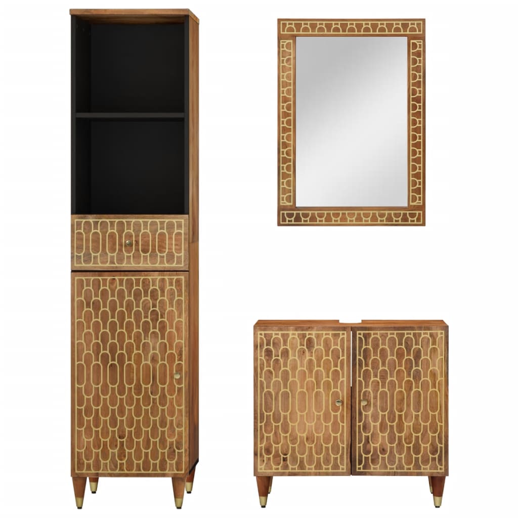Set Mobili da Bagno 3pz in Legno Massello di Mango