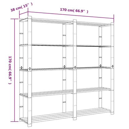 Scaffale a 5 Livelli Grigio 170x38x170 cm in Legno di Pino - homemem39