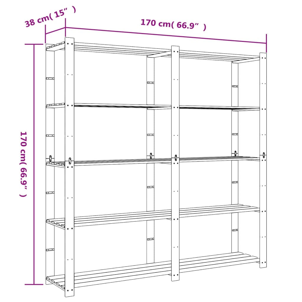 Scaffale a 5 Livelli Nero 170x38x170 cm in Legno di Pino - homemem39