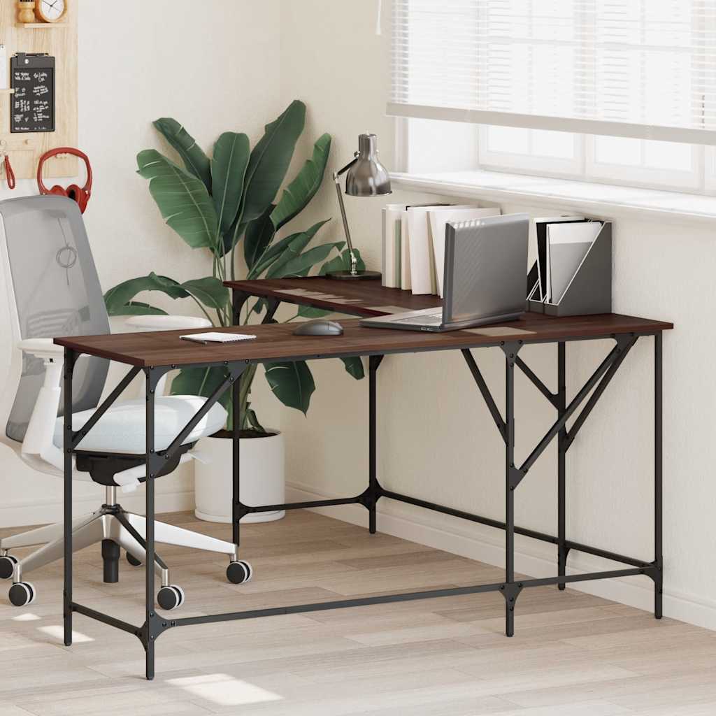 Scrivania Rovere Marrone 149x149x75 cm in Legno Multistrato | homemem39