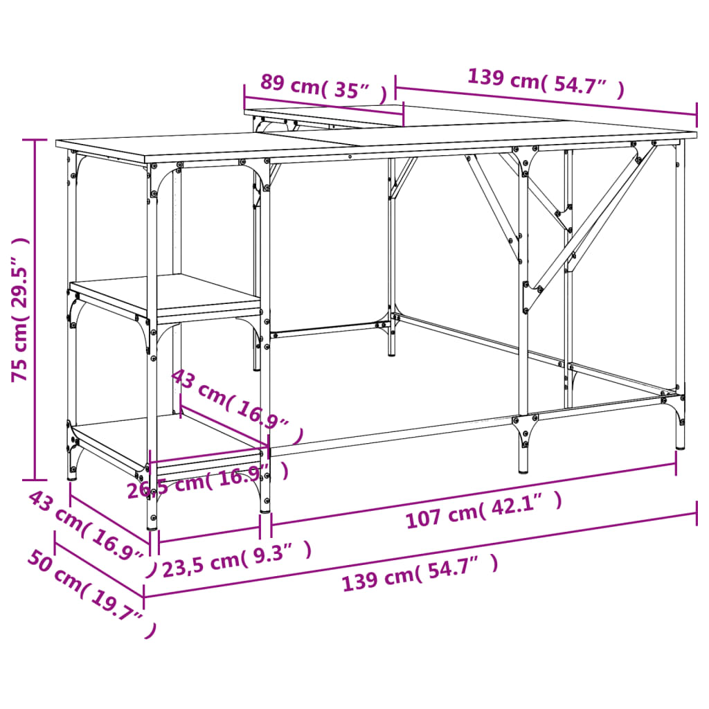Scrivania Grigio Sonoma 139x139x75 cm in Legno Multistrato - homemem39