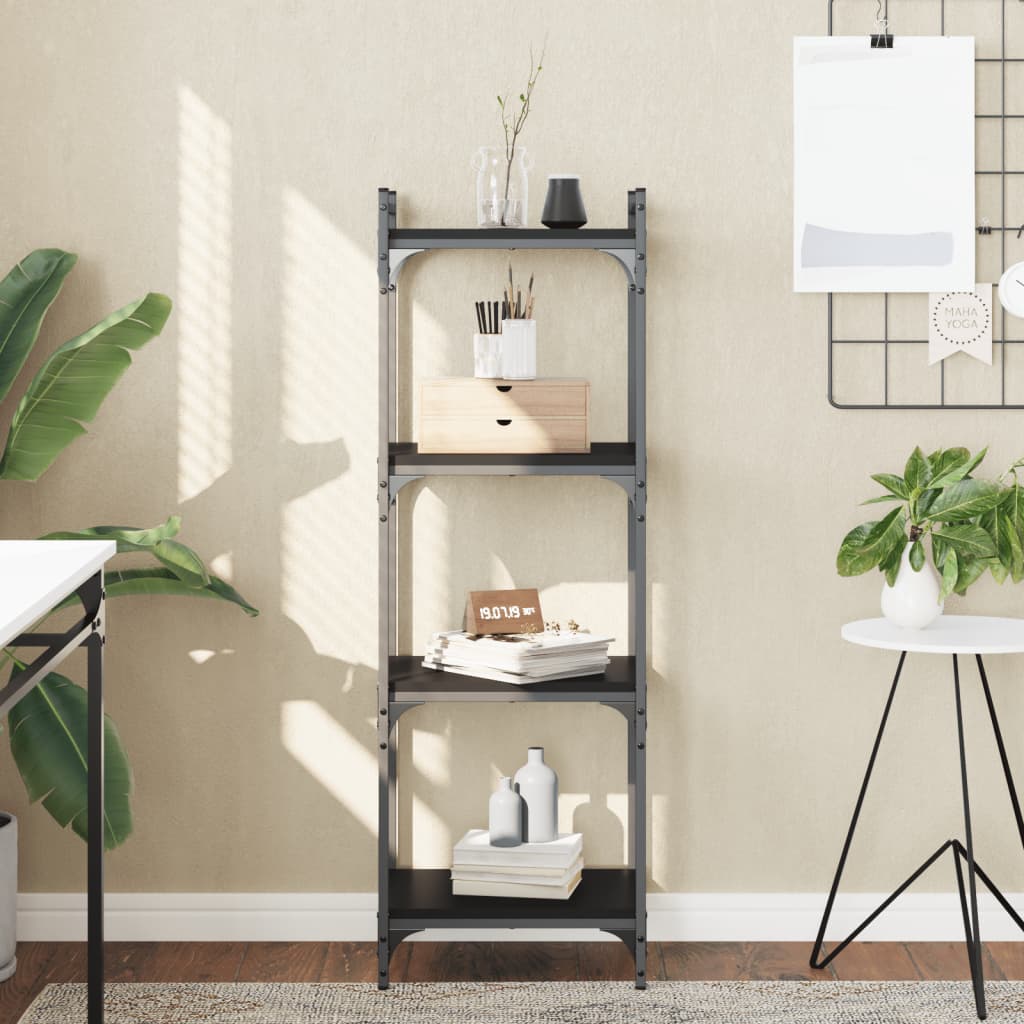 Libreria a 4 Ripiani Nera 40x30x120 cm in Legno Multistrato | homemem39