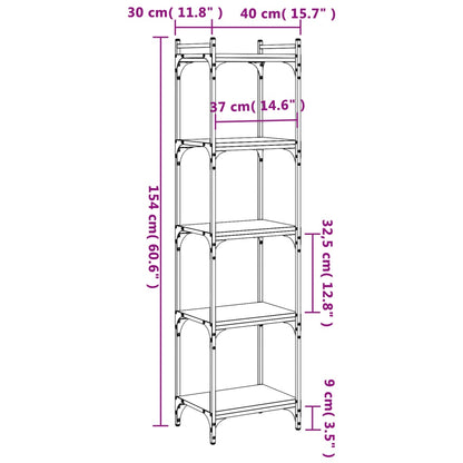 Libreria a 5 Ripiani Nera 40x30x154 cm in Legno Multistrato | homemem39