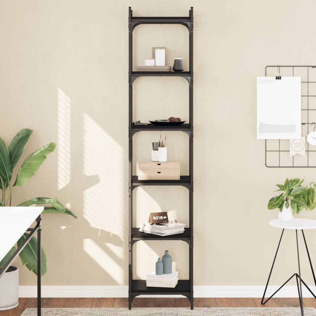 Libreria a 6 Ripiani Nera 40x30x188 cm in Legno Multistrato | homemem39