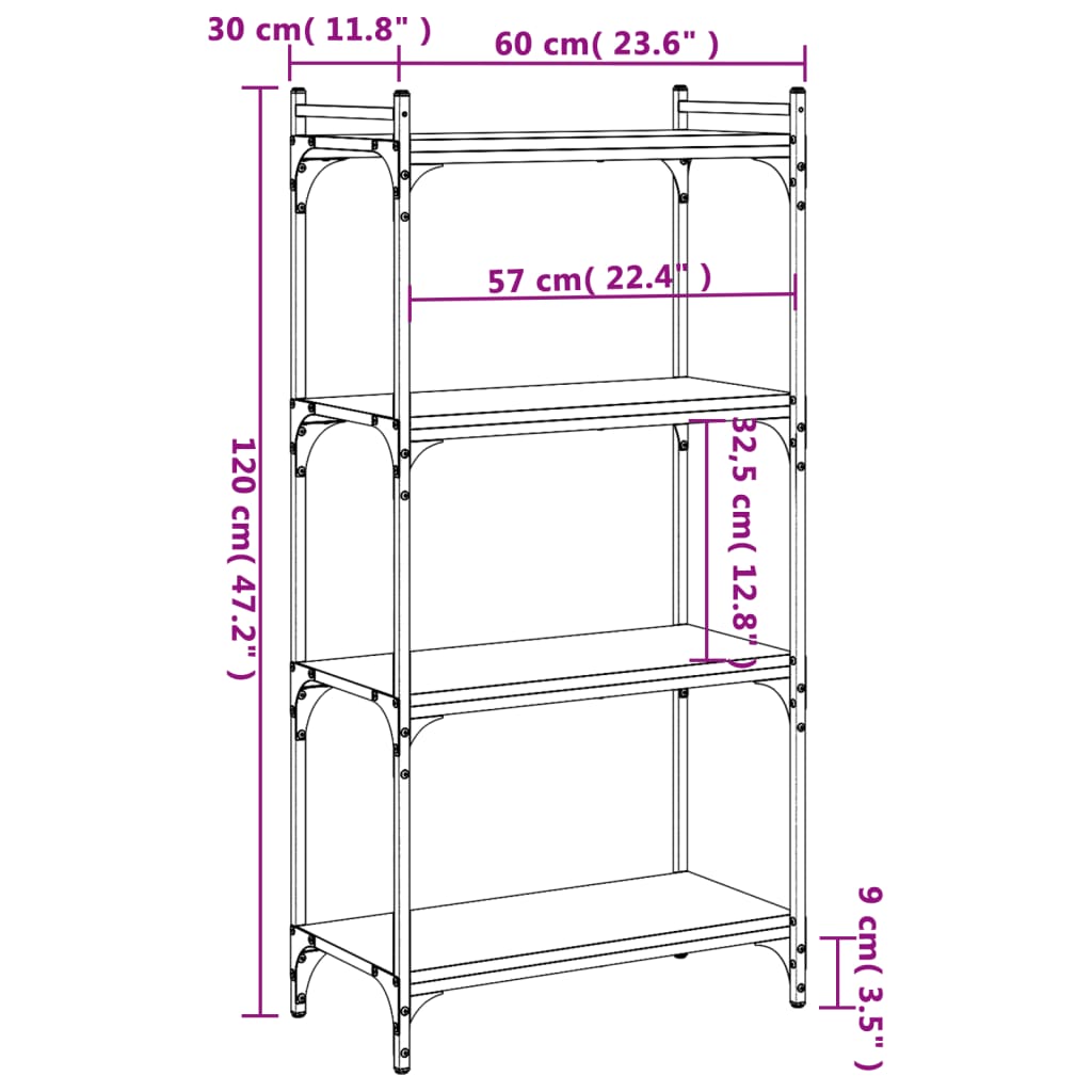 Libreria a 4 Ripiani Nera 60x30x120 cm in Legno Multistrato | homemem39