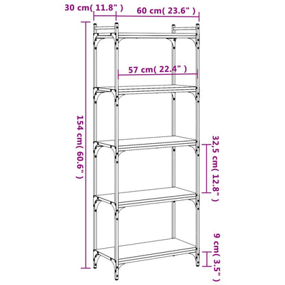 Libreria a 5 Ripiani Nera 60x30x154 cm in Legno Multistrato | homemem39