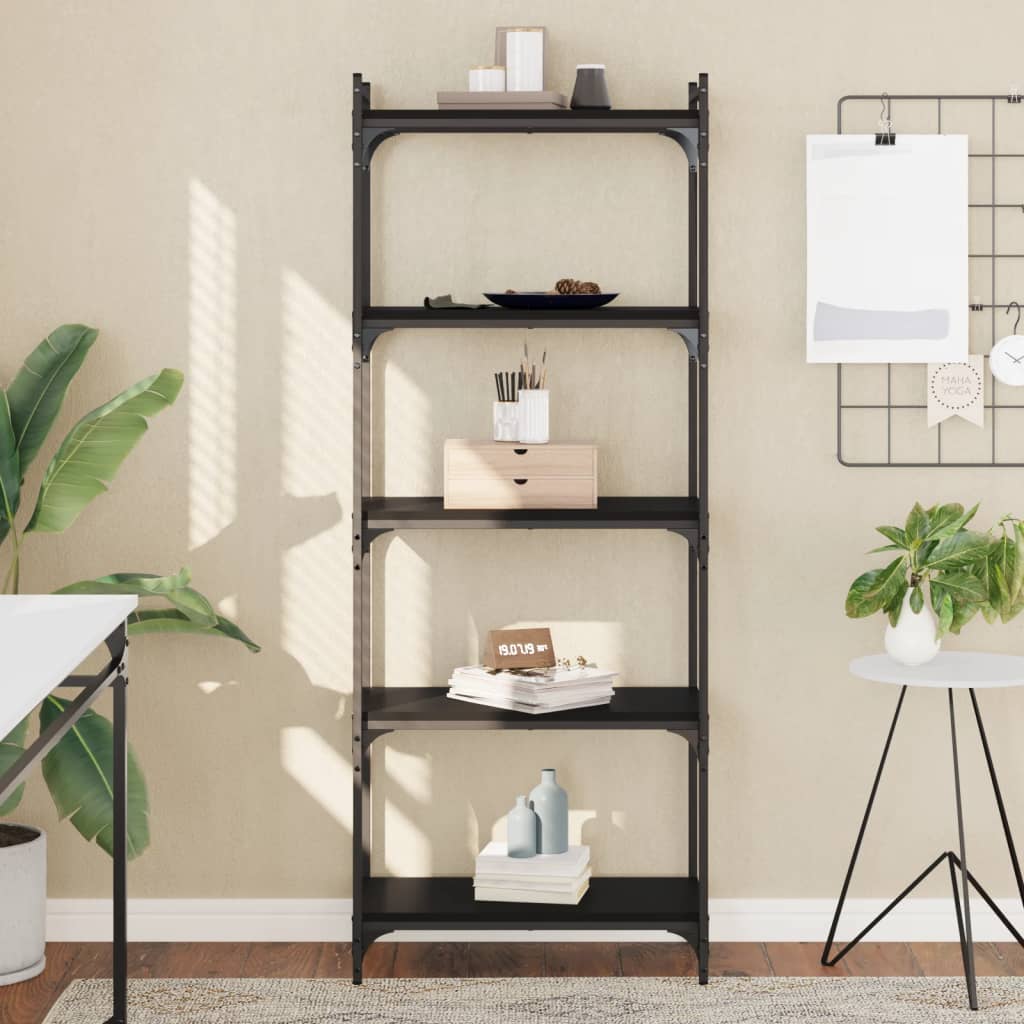 Libreria a 5 Ripiani Nera 60x30x154 cm in Legno Multistrato | homemem39