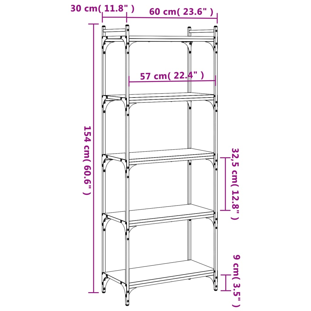 Libreria a 5 Ripiani Rovere Fumo 60x30x154 cm Legno Multistrato | homemem39