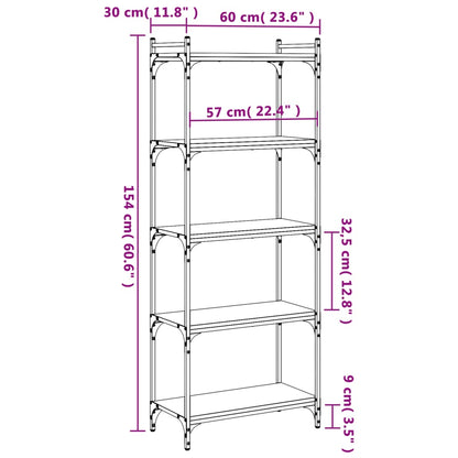 Libreria a 5 Ripiani Rovere Fumo 60x30x154 cm Legno Multistrato | homemem39