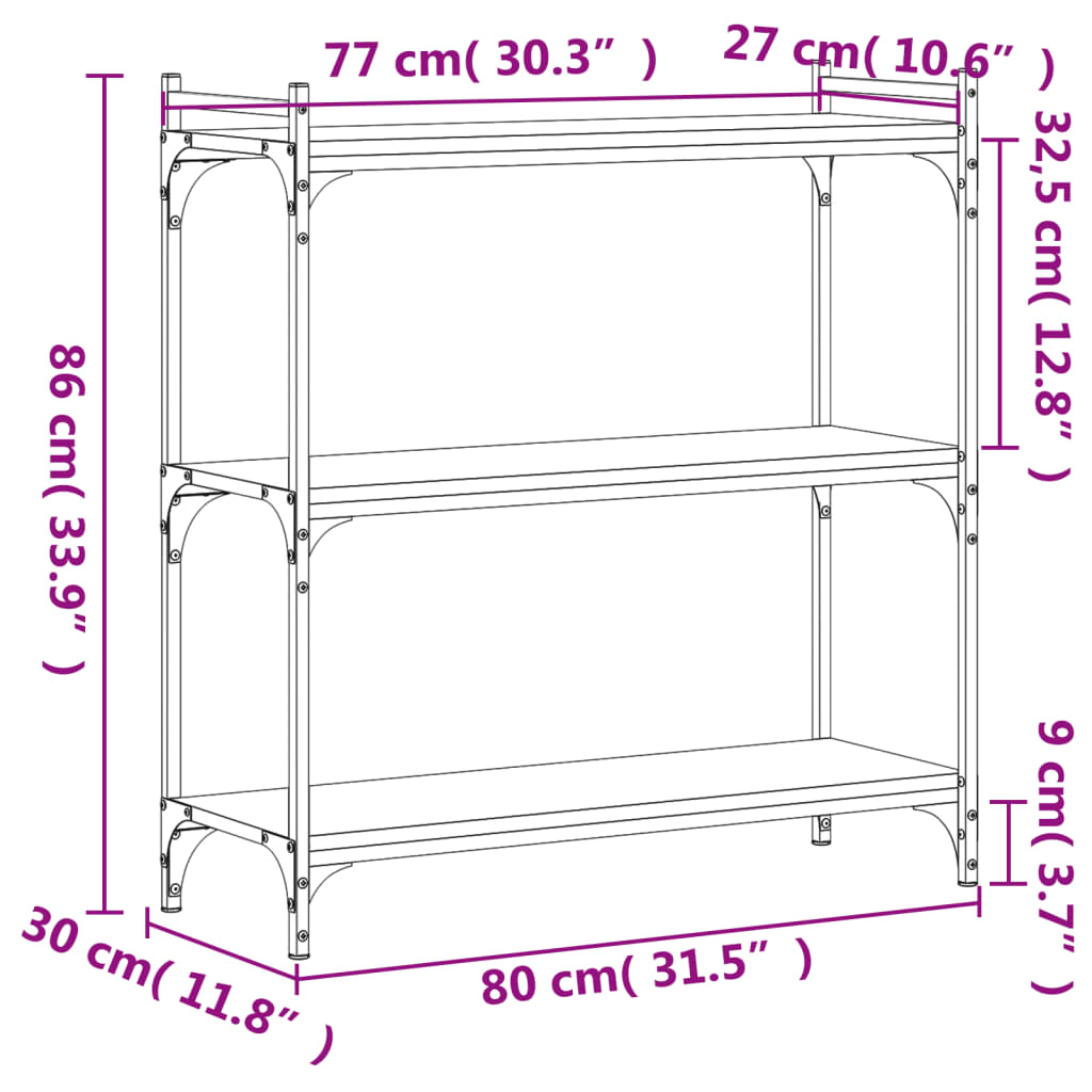 Libreria a 3 Ripiani Grigio Sonoma 80x30x86cm Legno Multistrato | homemem39