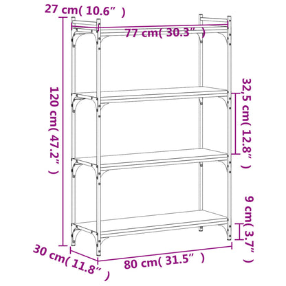 Libreria a 4 Ripiani Nera 80x30x120 cm in Legno Multistrato | homemem39