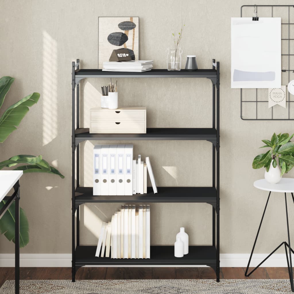 Libreria a 4 Ripiani Nera 80x30x120 cm in Legno Multistrato | homemem39