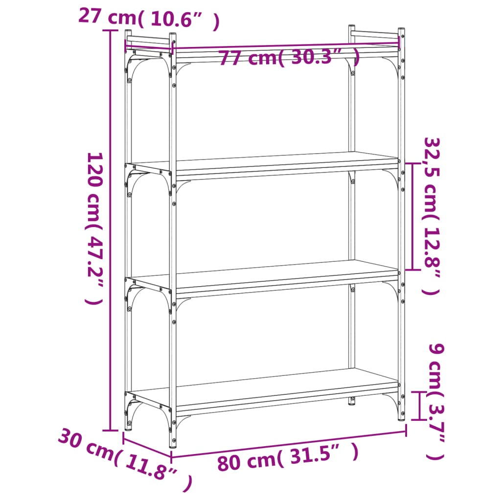Libreria a 4 Ripiani Rovere Fumo 80x30x120 cm Legno Multistrato | homemem39