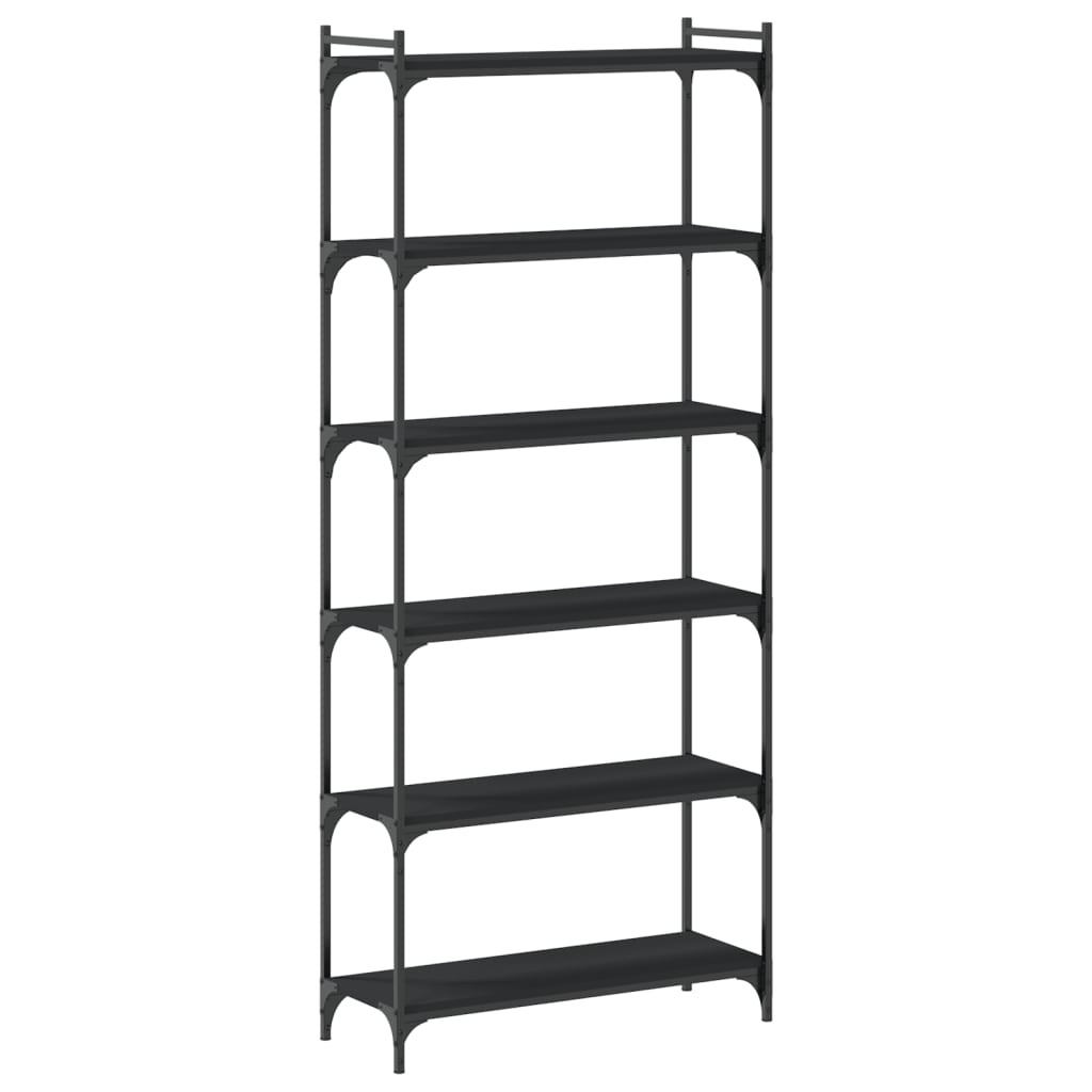 Libreria a 6 Ripiani Nera 80x30x188 cm in Legno Multistrato | homemem39