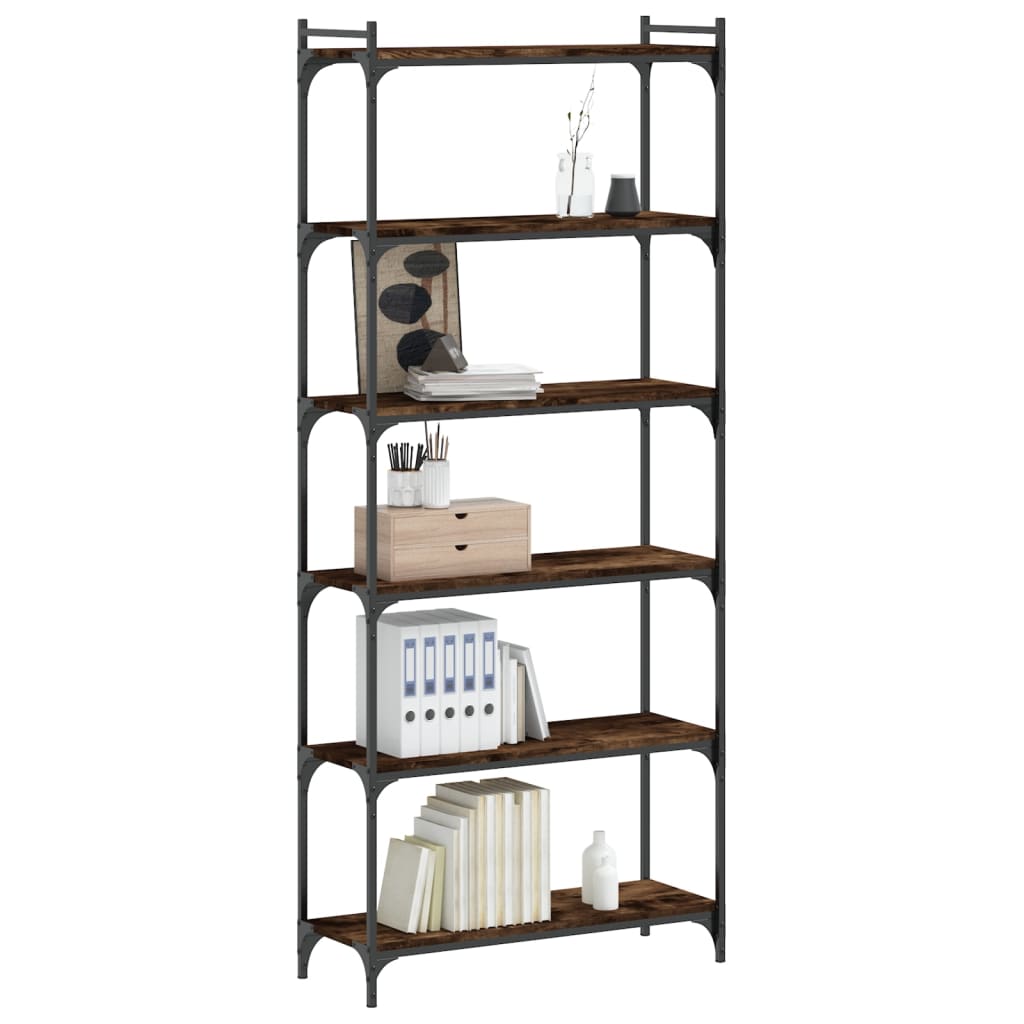 Libreria a 6 Ripiani Rovere Fumo 80x30x188 cm Legno Multistrato | homemem39
