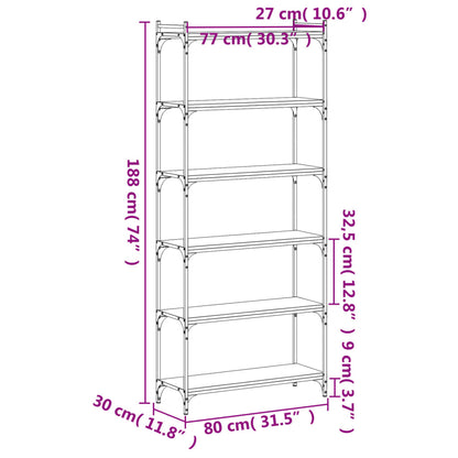 Libreria a 6 Ripiani Rovere Fumo 80x30x188 cm Legno Multistrato | homemem39