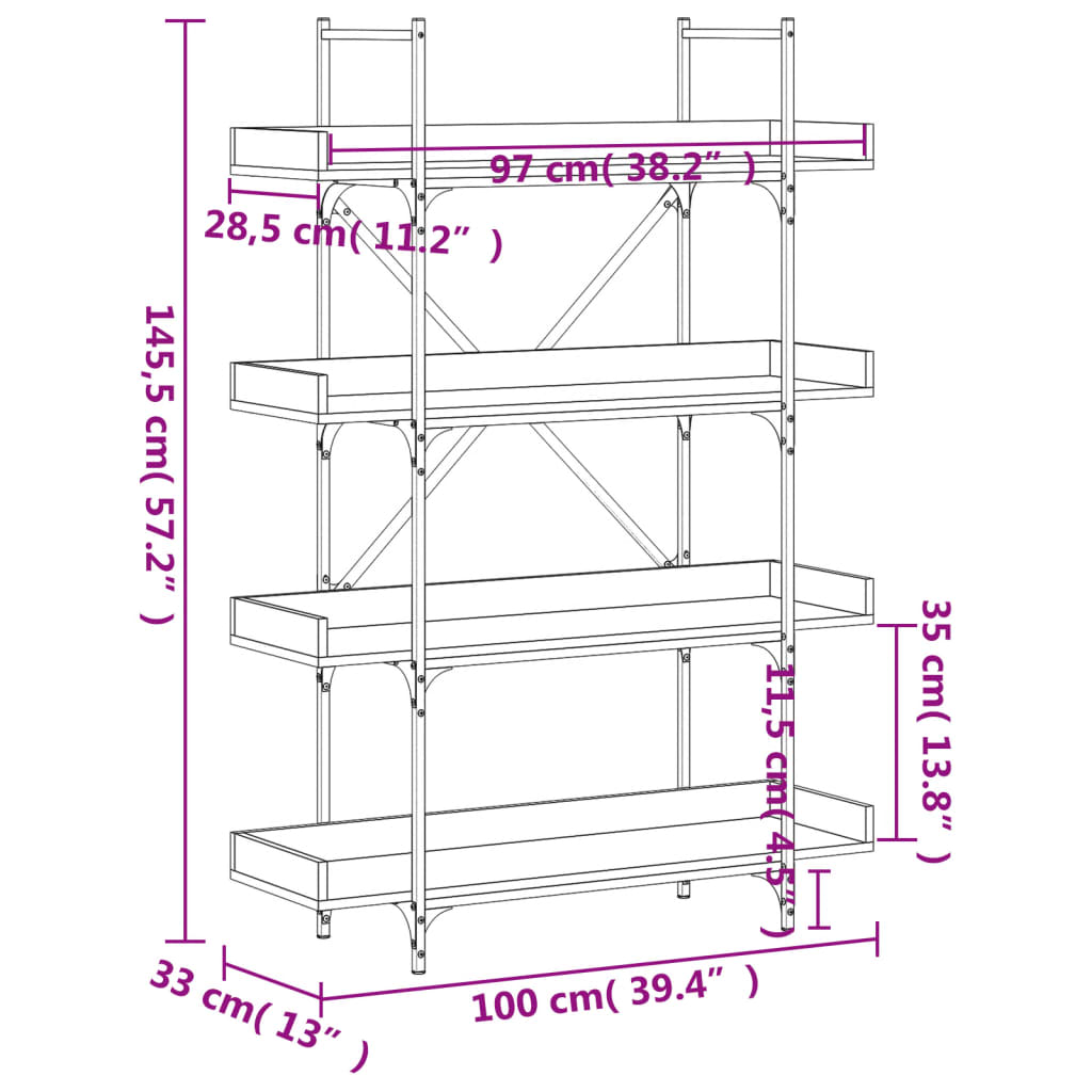 Libreria 4Ripiani Rovere Marrone 100x33x145,5 Legno Multistrato | homemem39