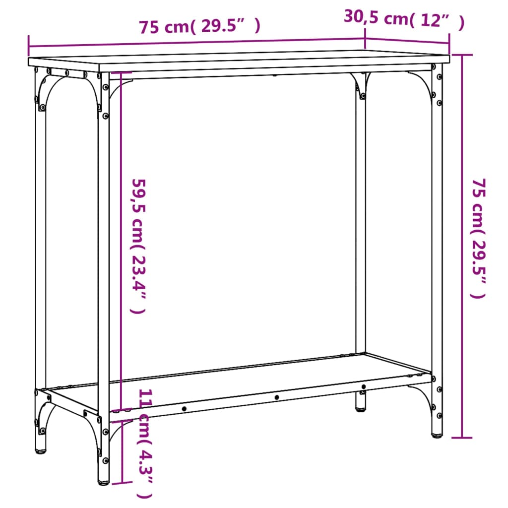 Tavolino Consolle Rovere Fumo 75x30,5x75 cm Legno Multistrato - homemem39