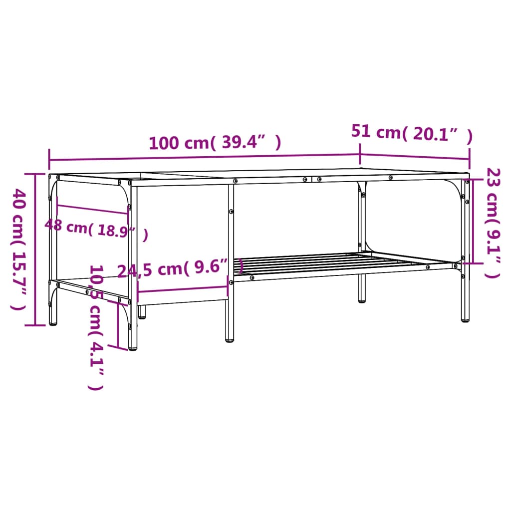 Tavolino Salotto Ripiano Rovere Fumo 100x51x40cm Multistrato | homemem39