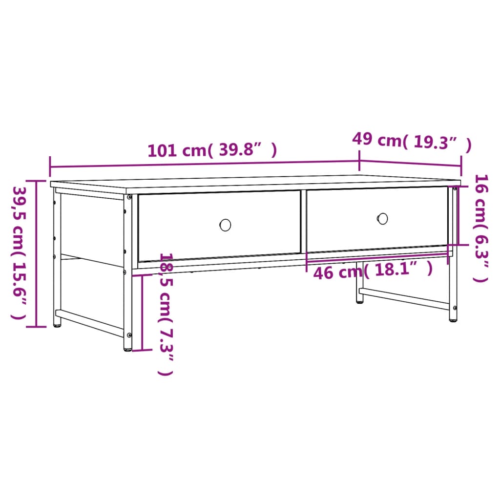 Tavolino da Salotto Nero 101x49x39,5 cm in Legno Multistrato | homemem39