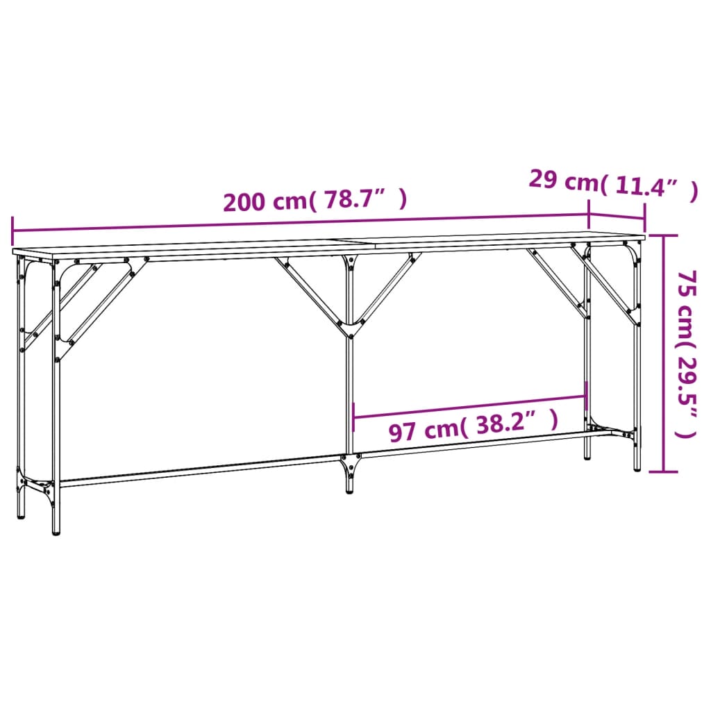 Tavolo Consolle Grigio Sonoma 200x29x75 cm in Legno Multistrato - homemem39