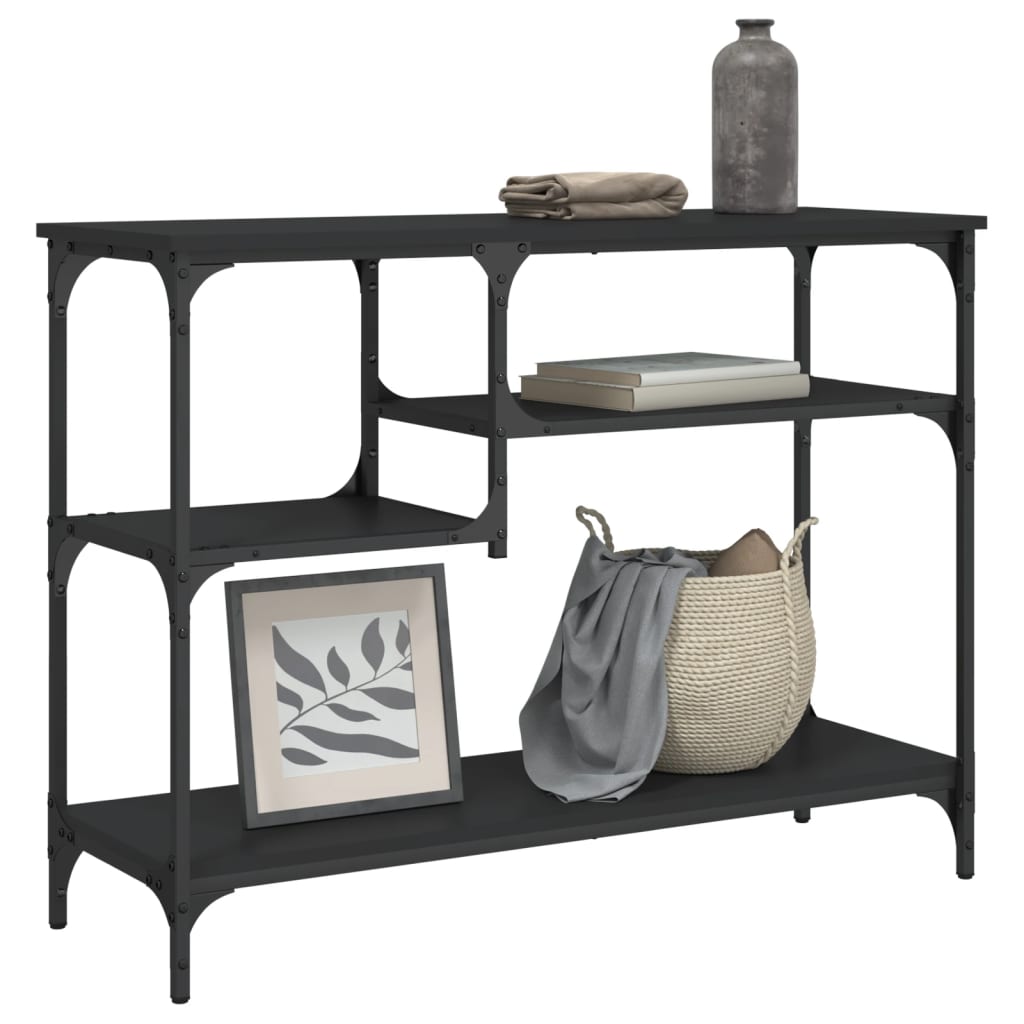 Tavolino Consolle con Ripiani Nero 100x35x75 cm - homemem39