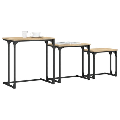 Tavolini Impilabili 3 pz Rovere Sonoma in Legno Multistrato | homemem39