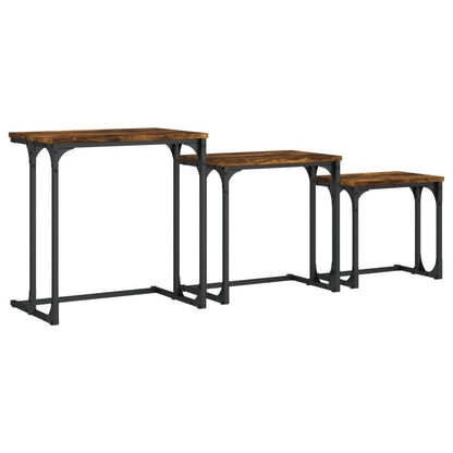 Tavolini Impilabili 3 pz Rovere Fumo in Legno Multistrato | homemem39