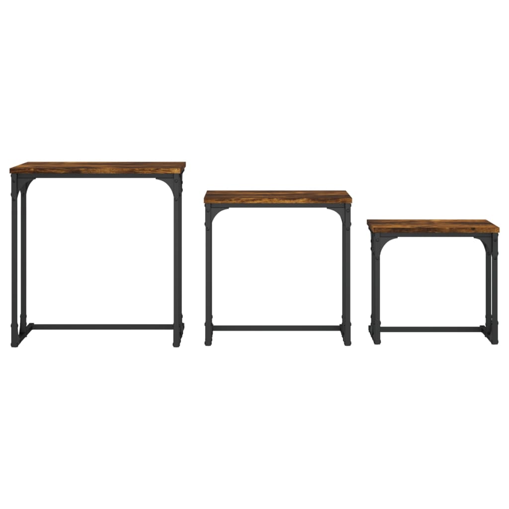 Tavolini Impilabili 3 pz Rovere Fumo in Legno Multistrato | homemem39