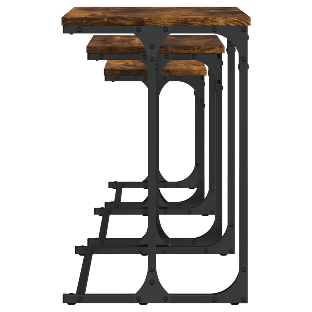 Tavolini Impilabili 3 pz Rovere Fumo in Legno Multistrato | homemem39