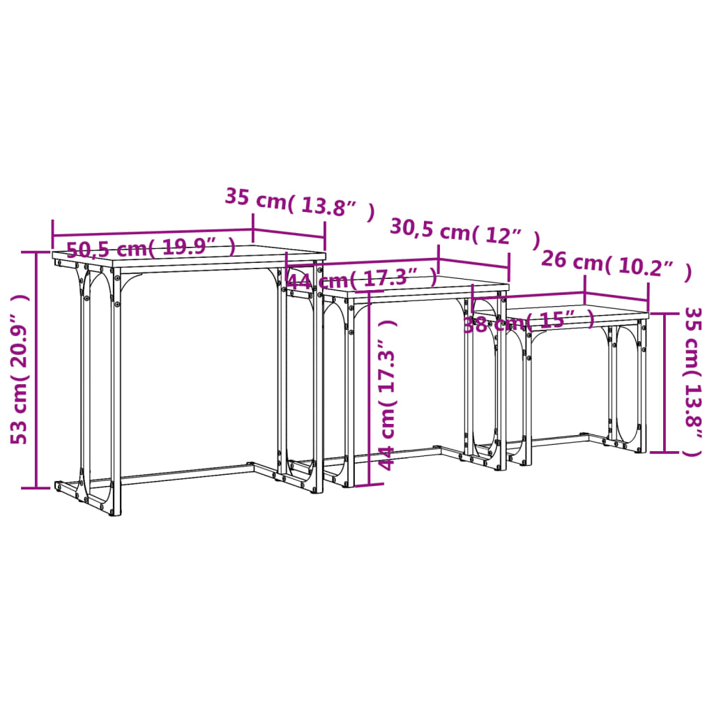 Tavolini Impilabili 3 pz Rovere Fumo in Legno Multistrato | homemem39