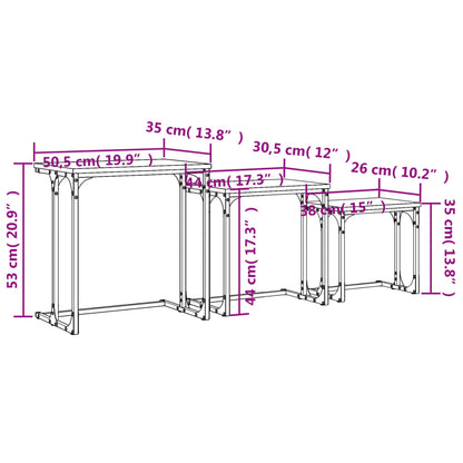 Tavolini Impilabili 3 pz Rovere Fumo in Legno Multistrato | homemem39