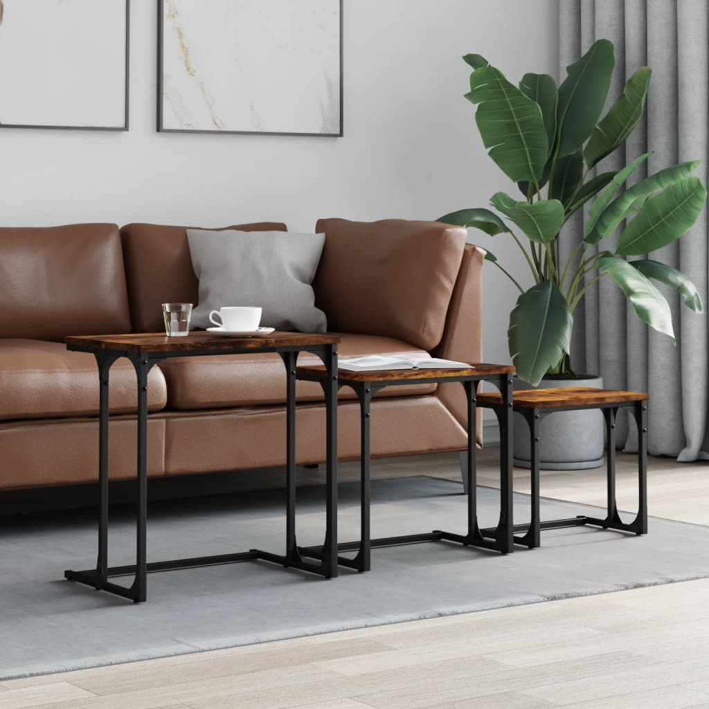 Tavolini Impilabili 3 pz Rovere Fumo in Legno Multistrato | homemem39